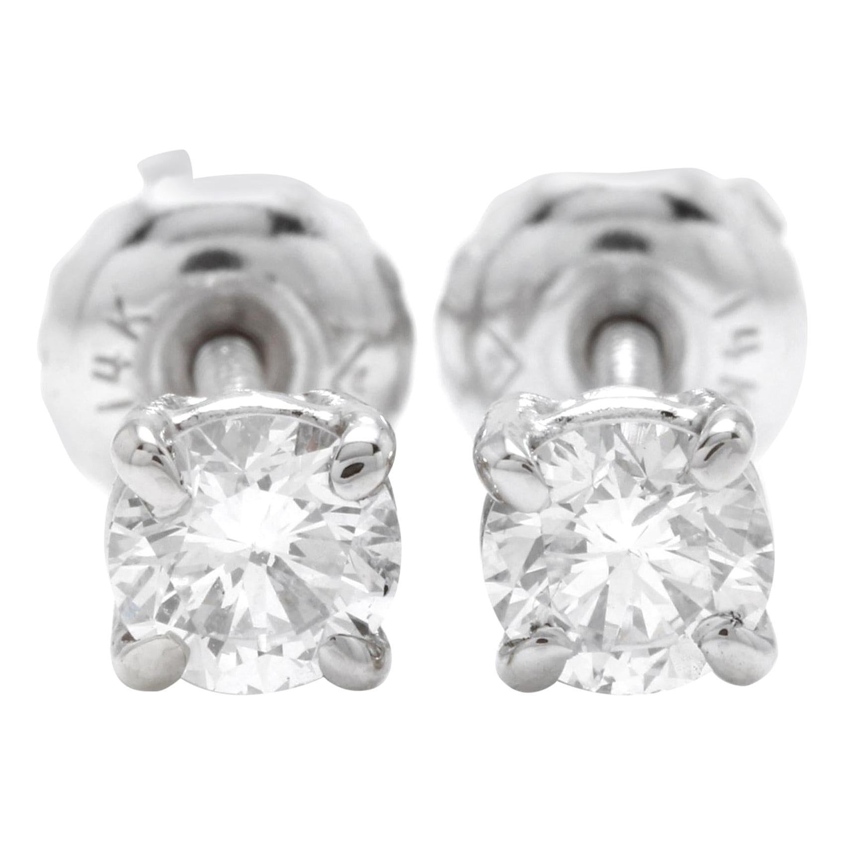 0.50 Carat Natural VS2-si1 Diamond 14 Karat Solid White Gold Stud Earrings For Sale
