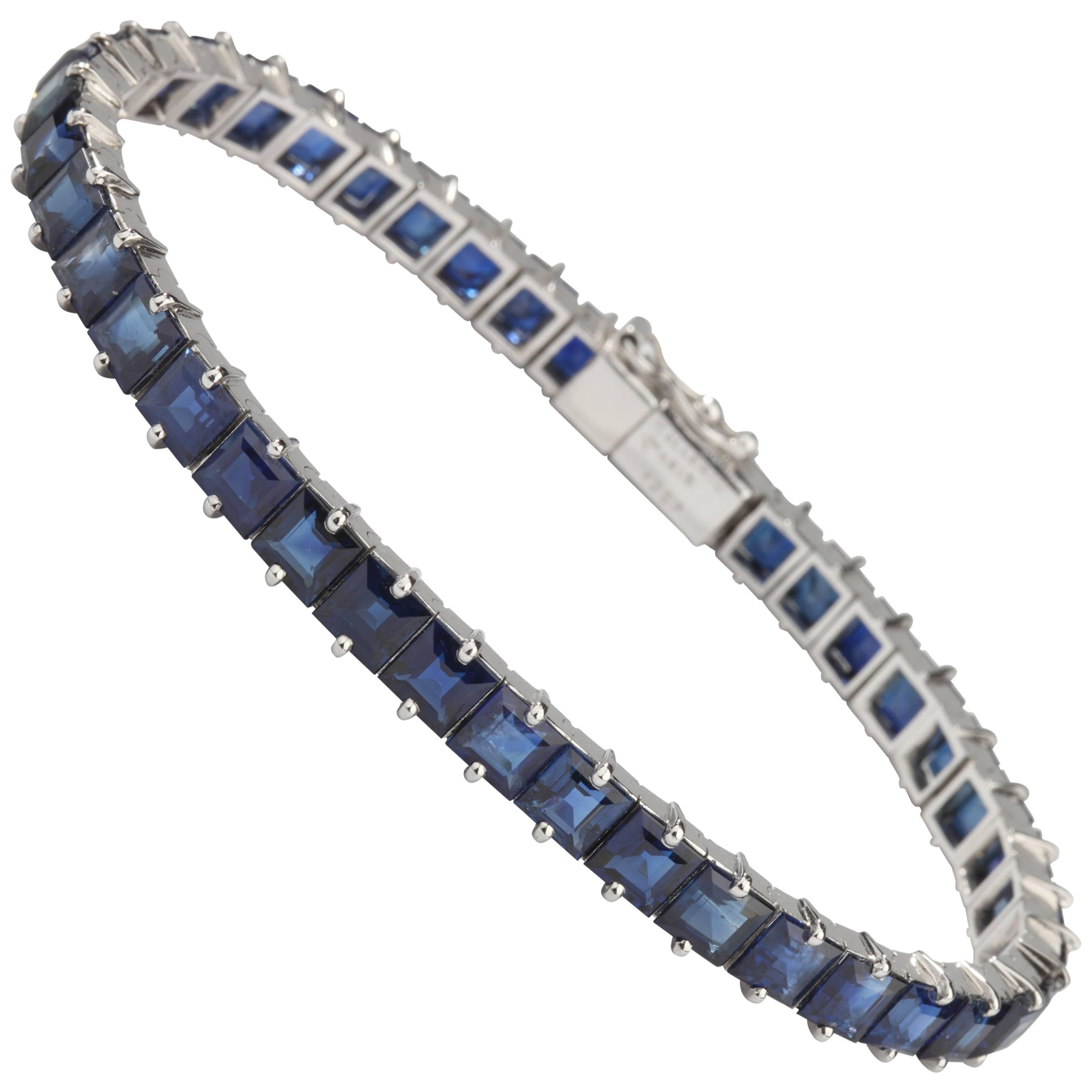 Mellerio Paris Square Sapphire Platinum Line Bracelet For Sale