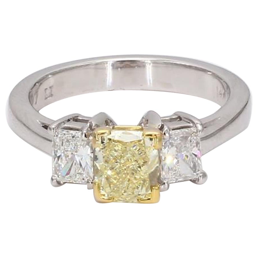 Natural Yellow Radiant and White Diamond 1.83 Carat TW Gold Engagement Ring