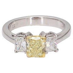 Natural Yellow Radiant and White Diamond 1.83 Carat TW Gold Engagement Ring