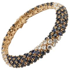 1970s Van Cleef & Arpels Paris Modele Pelouse Diamond Sapphire Gold Bracelet