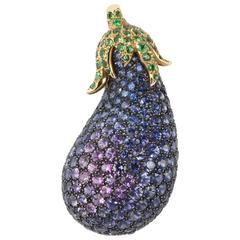 Marchak Paris Tsavorite Sapphire Two Color Gold Eggplant Brooch