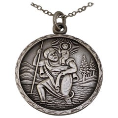 Collier pendentif St. Christopher en argent ancien