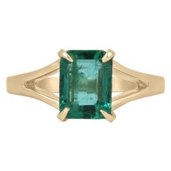1.36ct Real Emerald-Emerald Cut Solitaire Split Shank Brush Gold Ring 14K gift