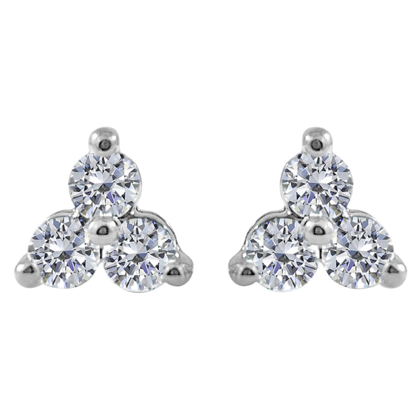 14 Karat White Gold 0.51 Carat Diamond 3-Stone Stud Earrings