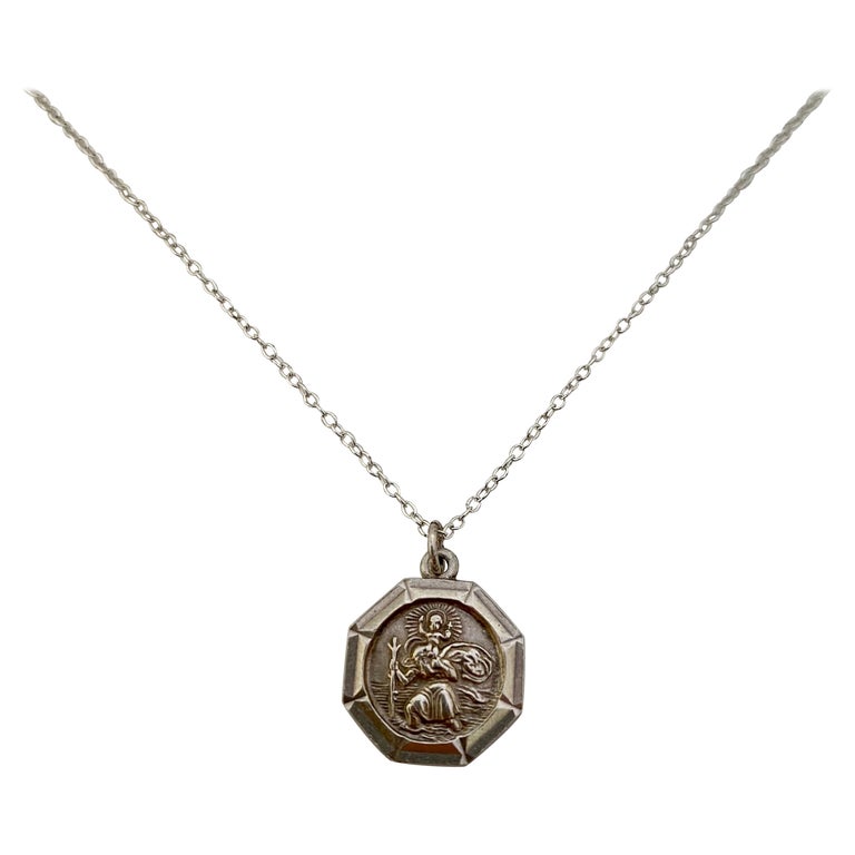Vintage Silver St. Christopher Pendant Necklace For Sale at 1stDibs