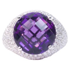 Beautiful 18k White Gold Ring 8.30 Ct Natural Amethyst and Diamonds, AIG Cert