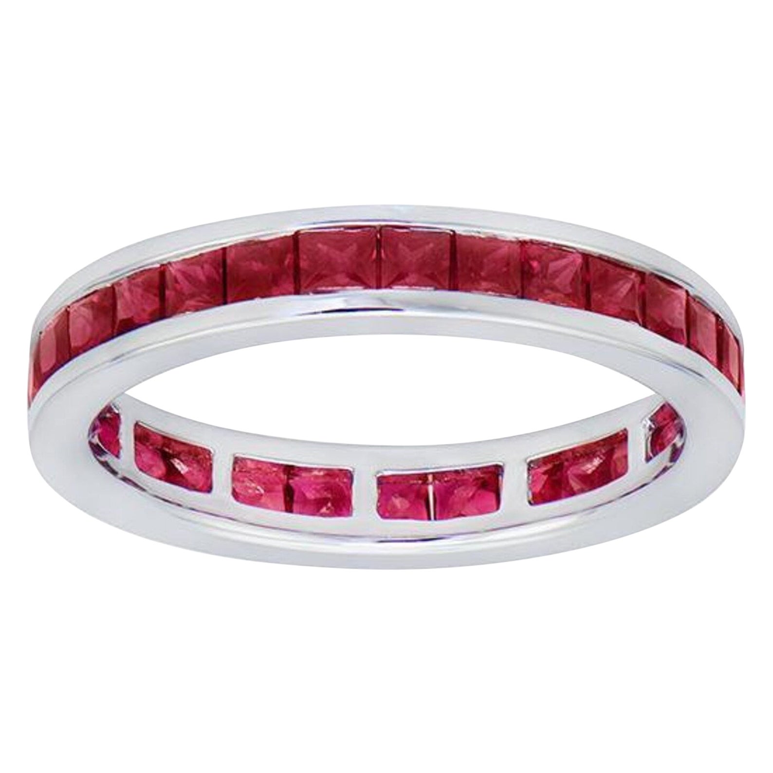 2.28 Carat Channel Set Ruby Band in 18K White Gold For Sale