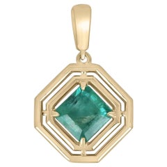 2.30ct 14K Natural Emerald-Asscher Cut Geometric Solitaire Solid Gold Pendant