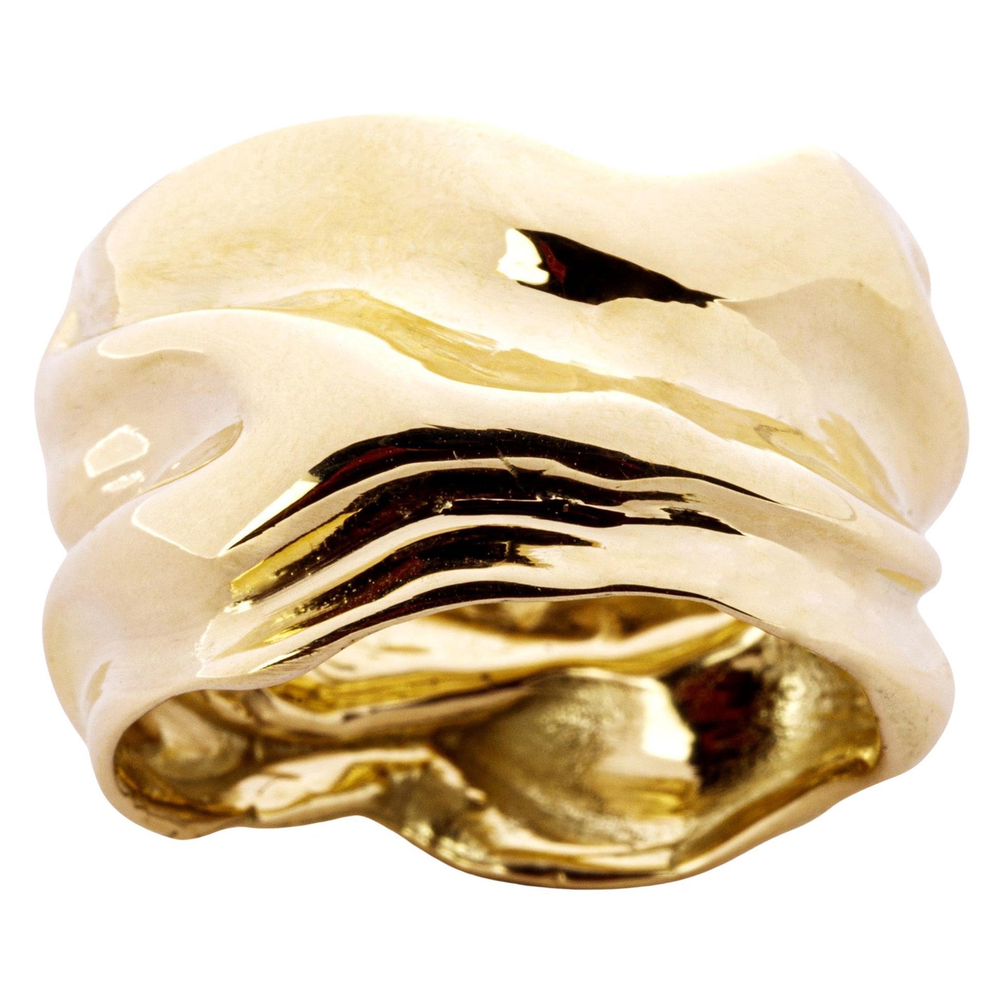 Alex Jona 18 Karat Yellow Gold Crushed Wide Band Ring
