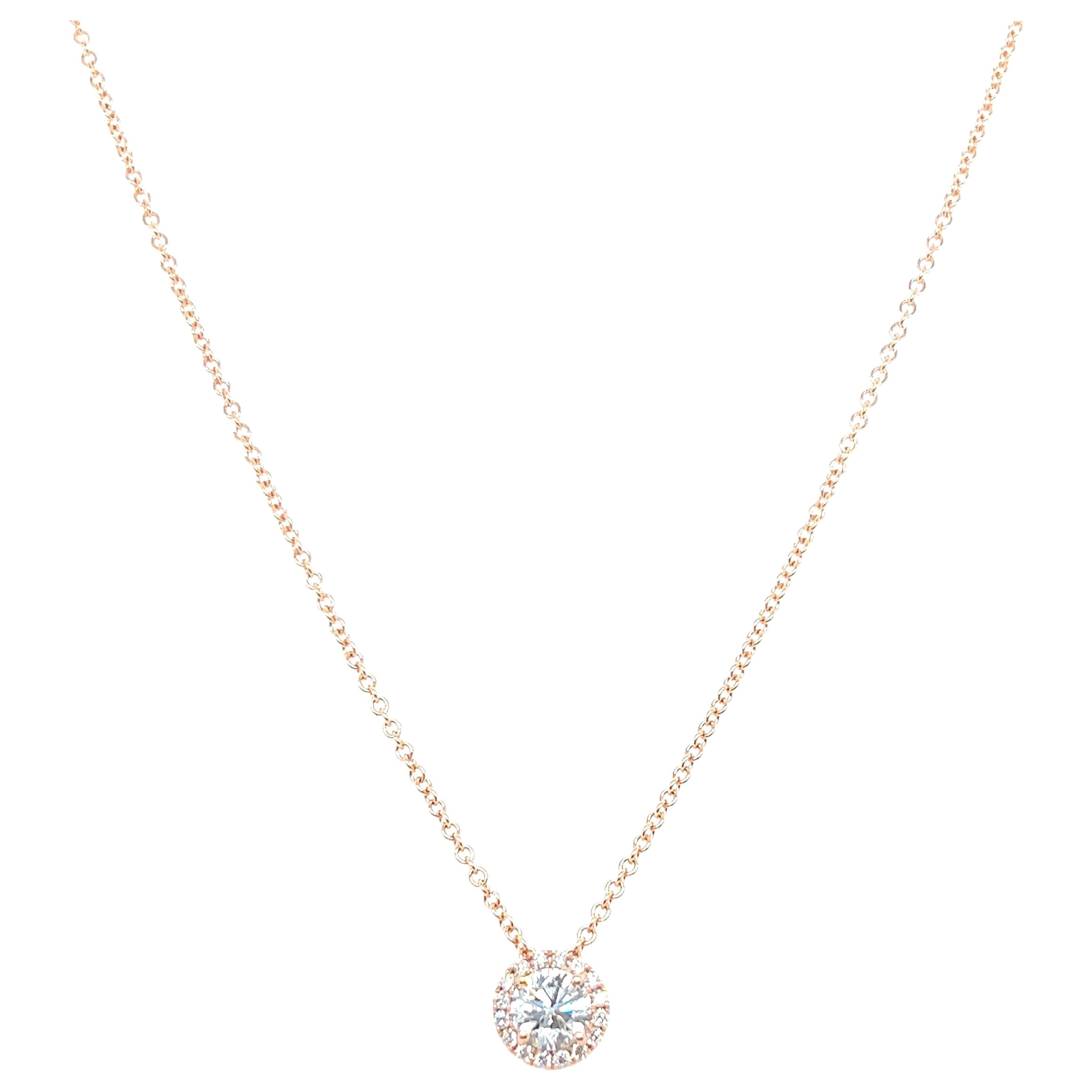 14k White Gold 0.65 Carat Round Cut Diamond Solitaire Pendant Necklace For Sale