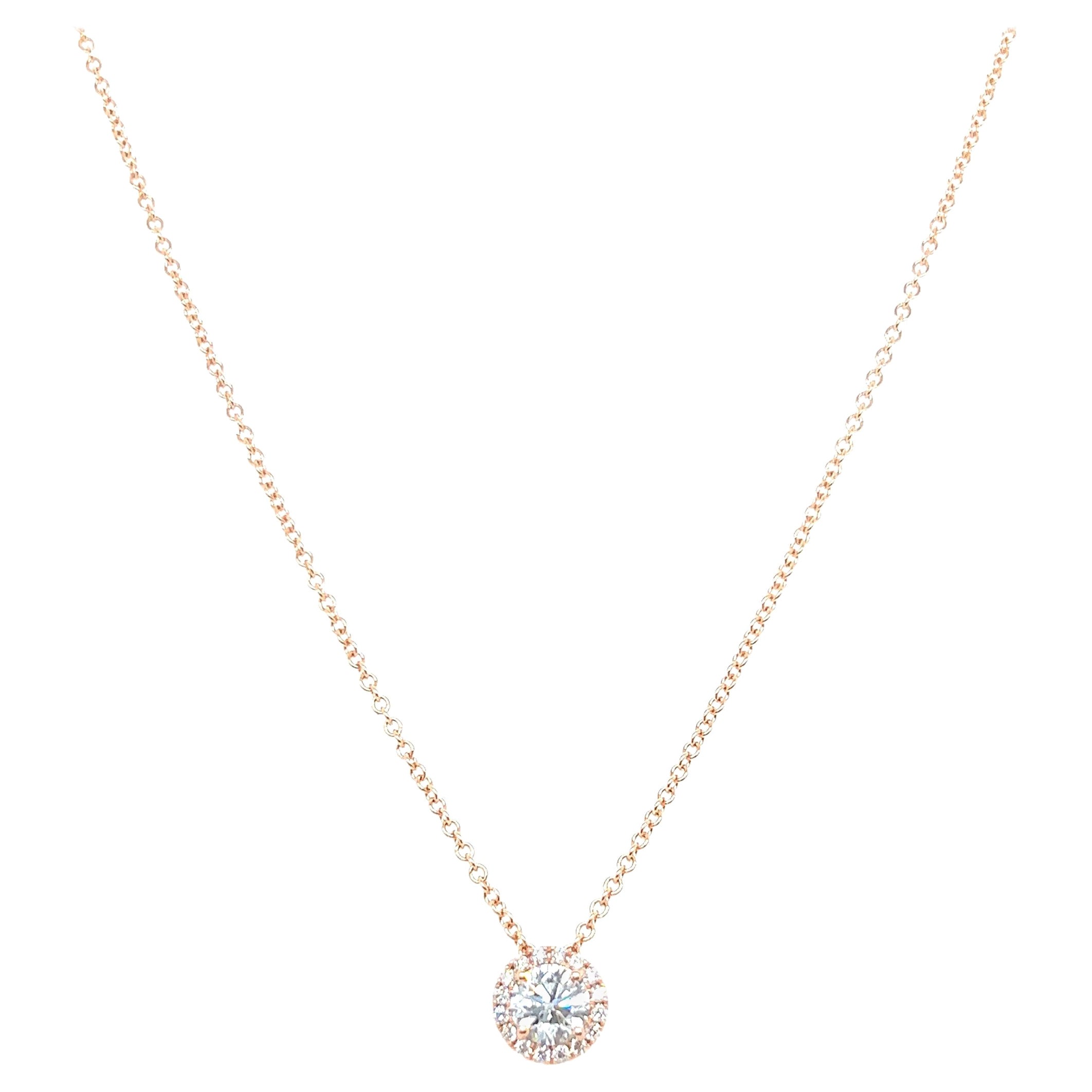 14k White Gold 0.65 Carat Round Cut Diamond Solitaire Pendant Necklace For Sale