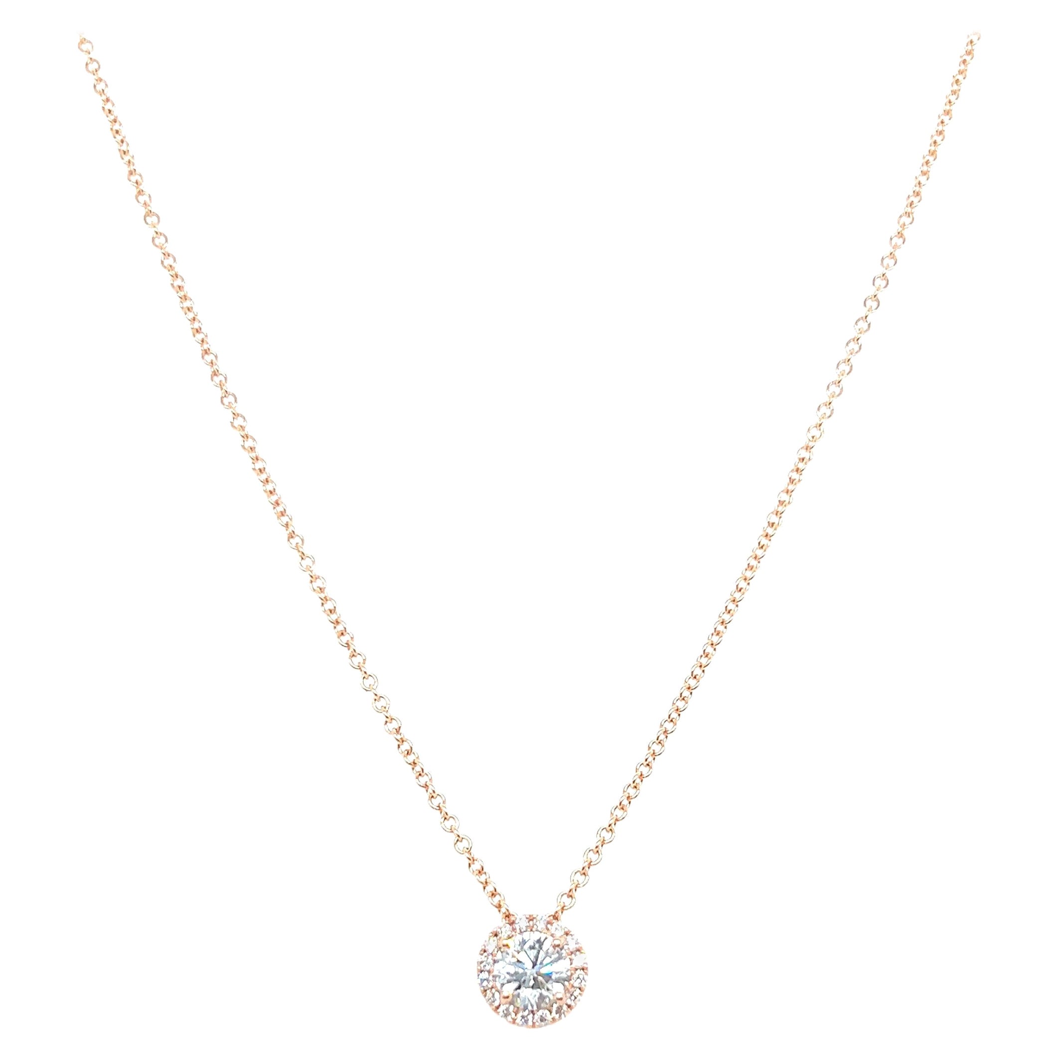 14k White Gold 0.65 Carat Round Cut Diamond Solitaire Pendant Necklace