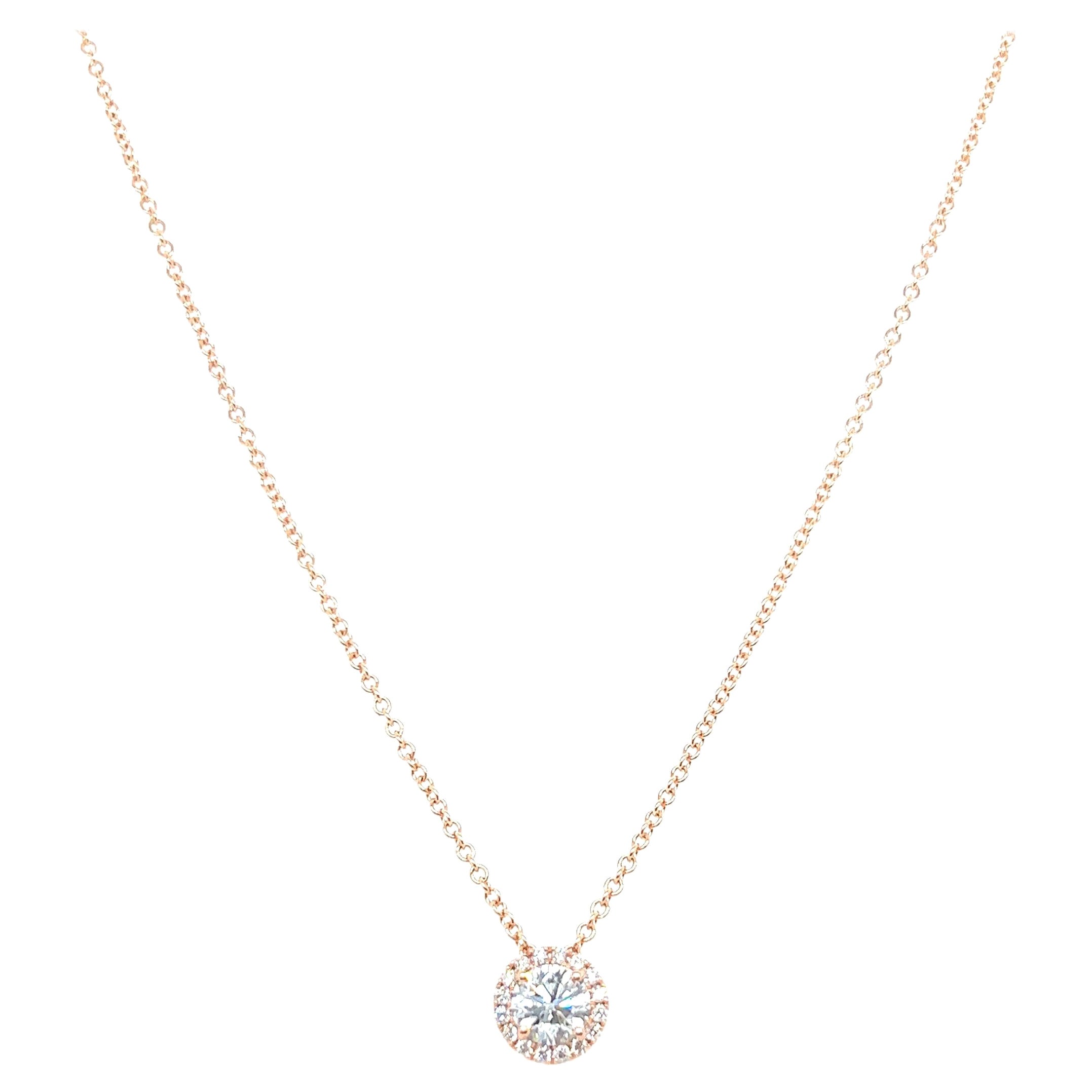 Collier pendentif solitaire en or blanc 14 carats avec diamants taille ronde de 0,90 carat