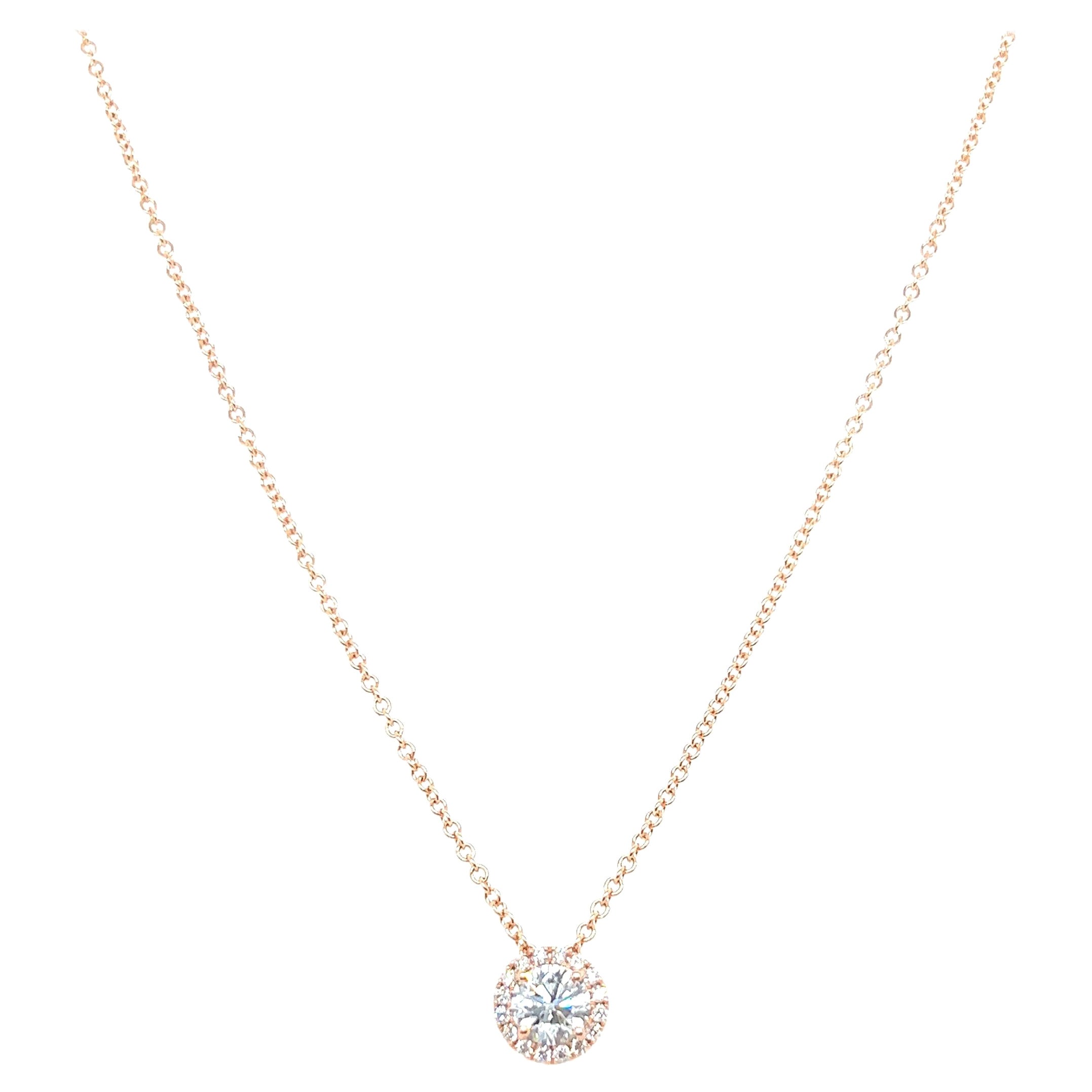 14k White Gold 0.90 Carat Round Cut Diamond Solitaire Pendant Necklace