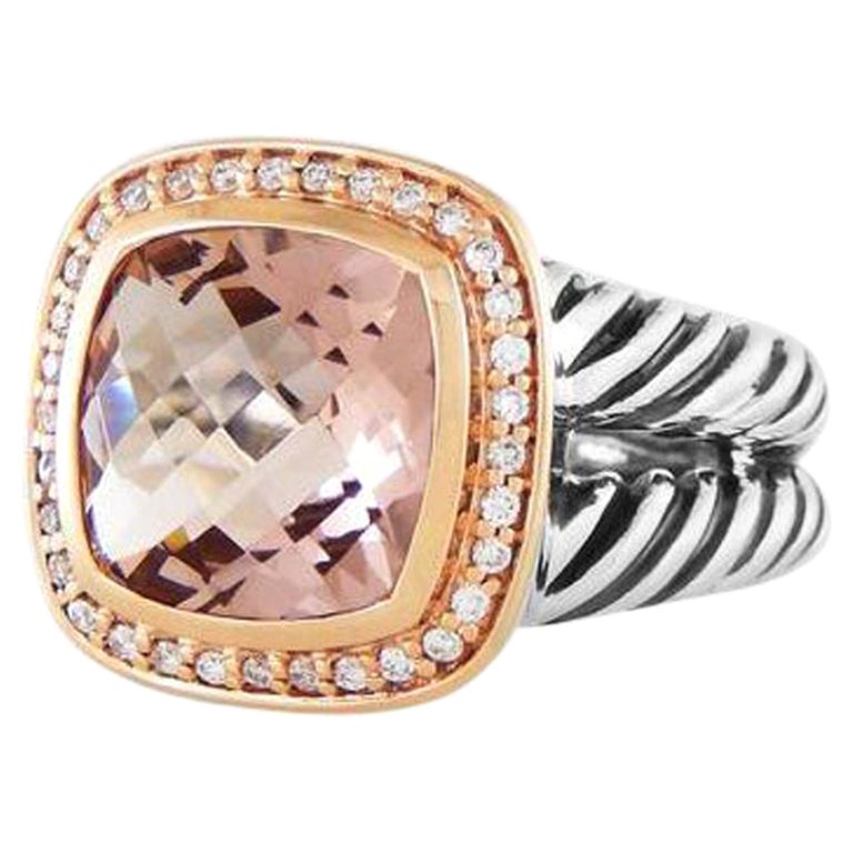 David Yurman Silver and 18 Karat Rose Gold Morganite Albion Ring For Sale