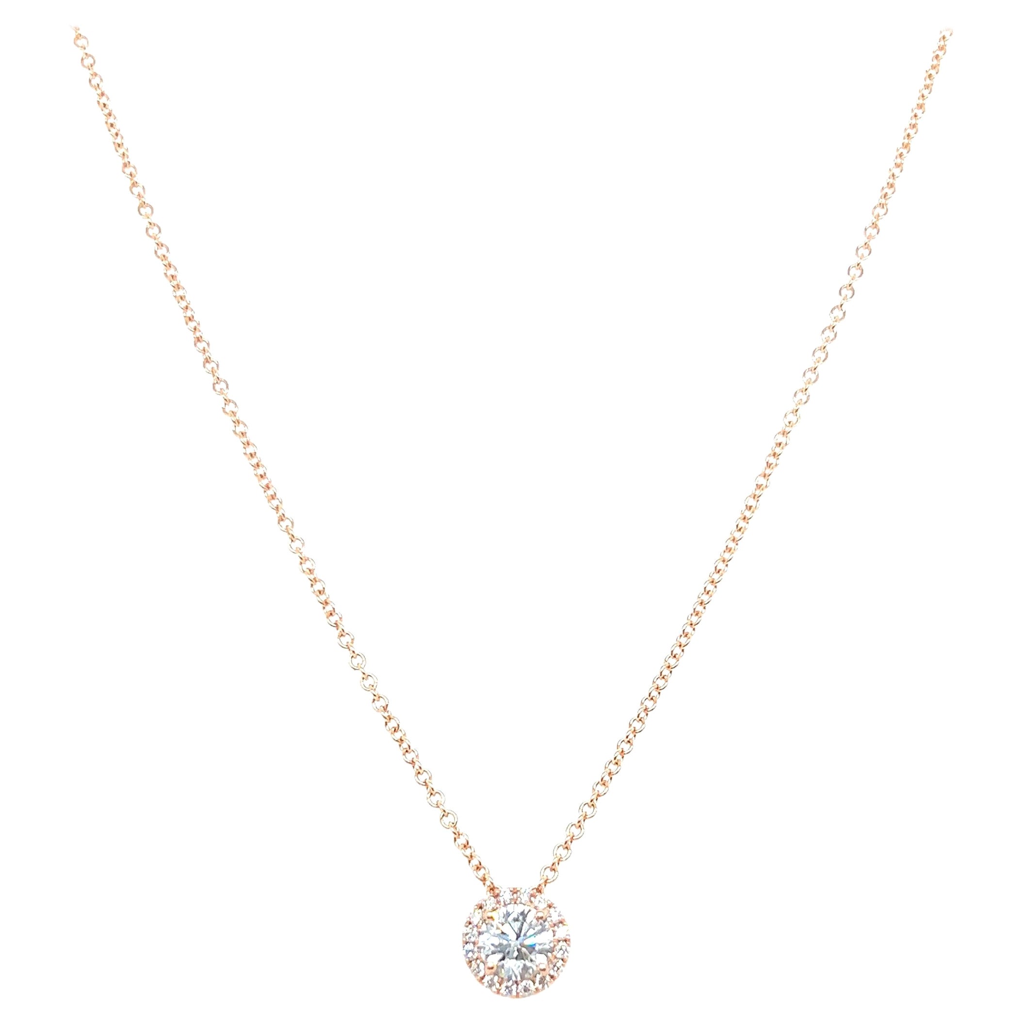 14k White Gold 0.90 Carat Round Cut Diamond Solitaire Pendant Necklace For Sale