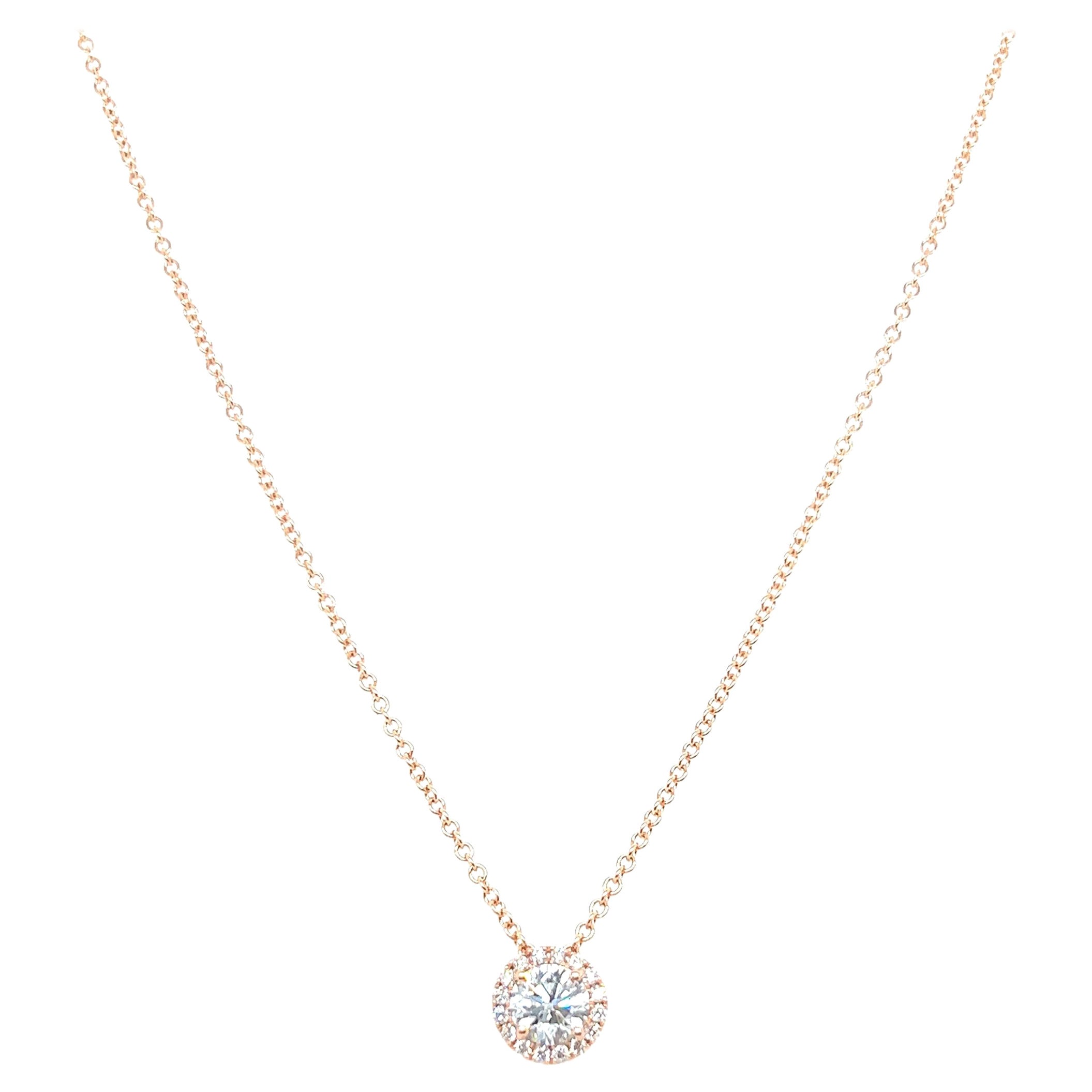 20 Inch 14k White Gold 0.90 Carat Round Cut Diamond Solitaire Pendant Necklace For Sale