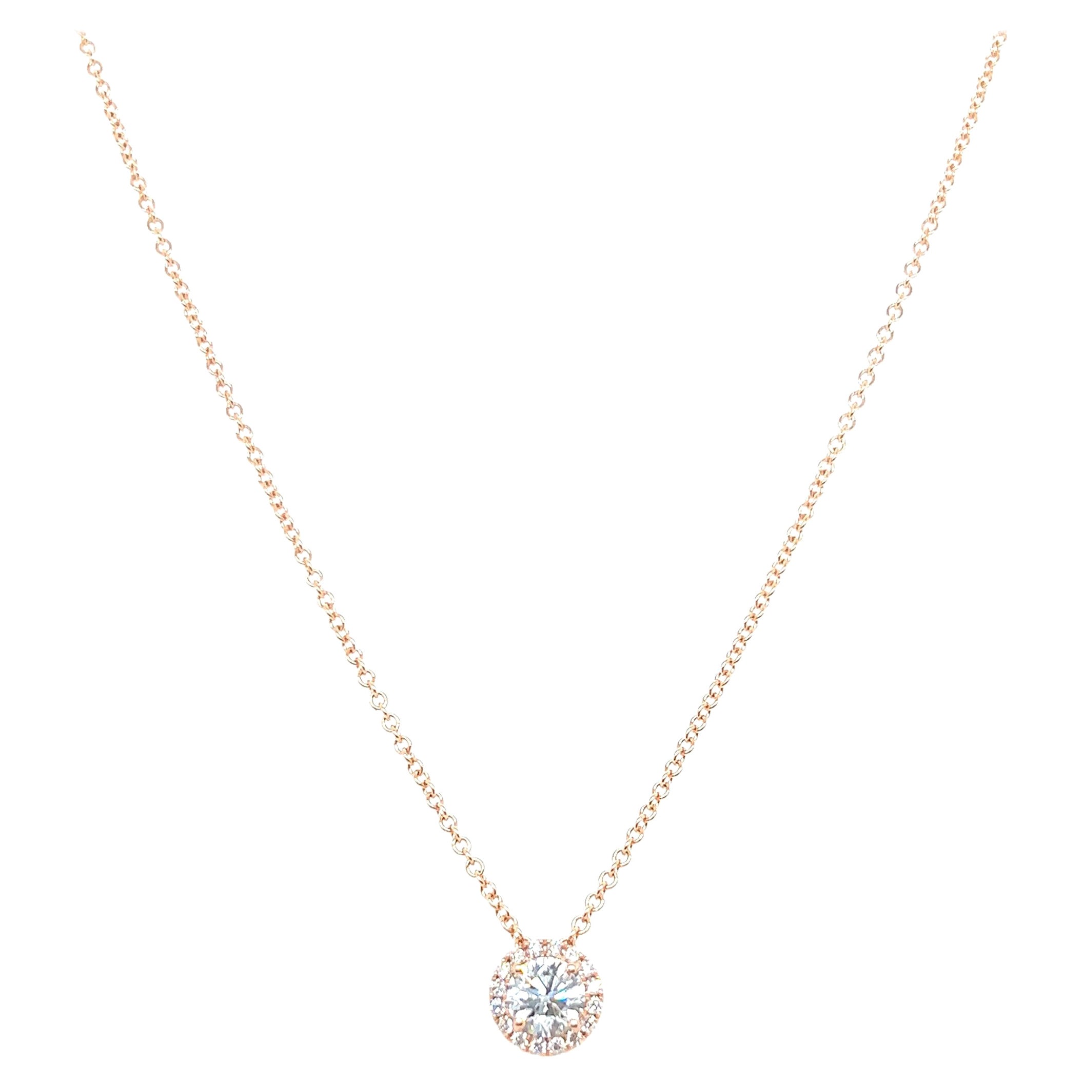 Collier à pendentif solitaire en or blanc 14 carats avec diamants taille ronde de 1,10 carat de 18 pouces