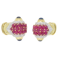 Bracelet manchette flexible en diamants, rubis et saphirs