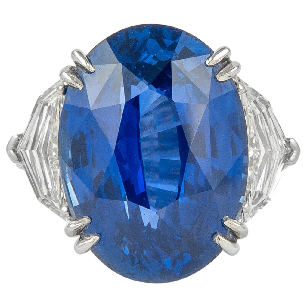 Alexander AGL 18.52ct Ceylon Sapphire with Diamonds Three-Stone Ring Platinum