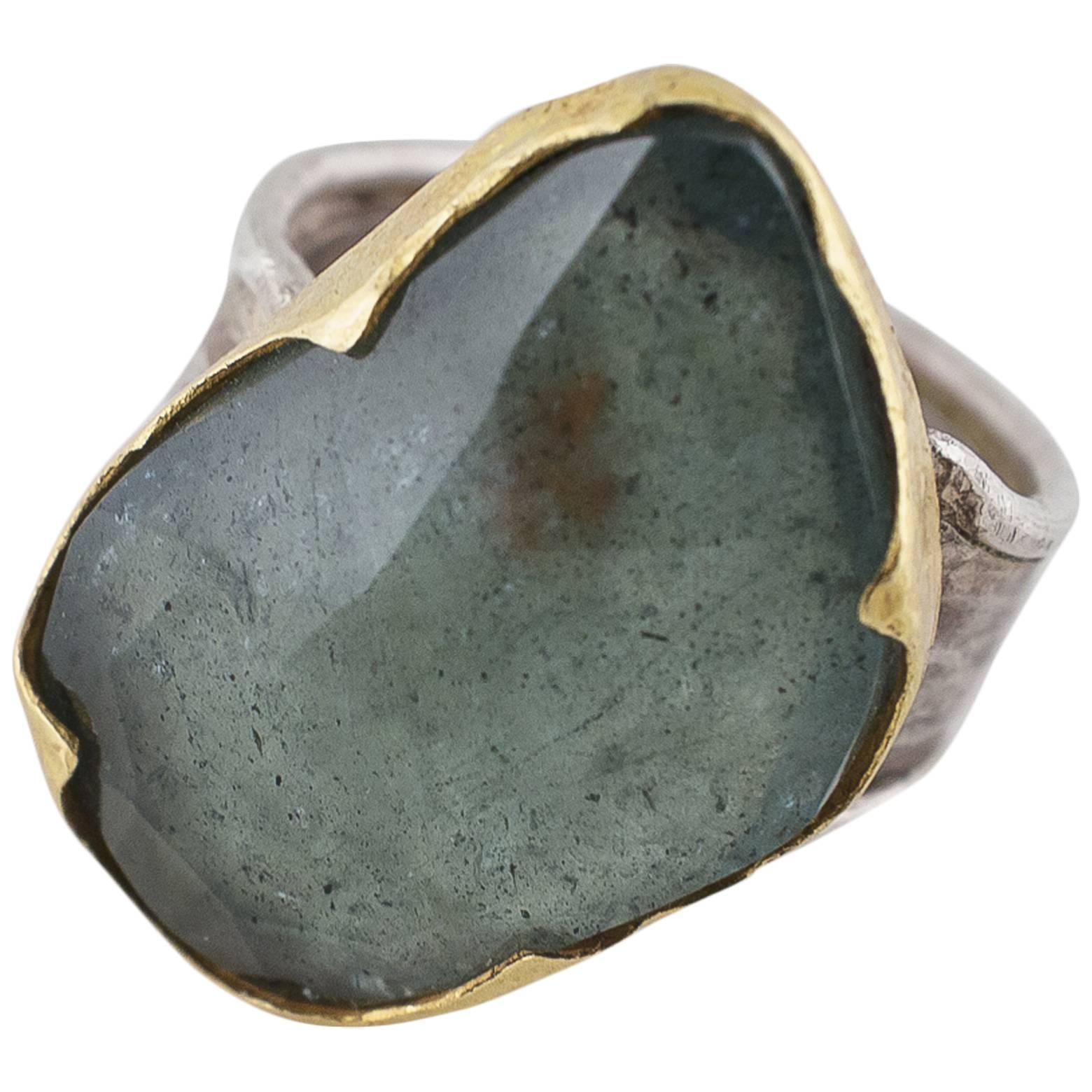 Moss Aquamarine Sterling Silver Gold Ring