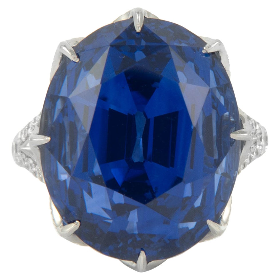 Alexander GIA & AGL 37.52ct Ceylon Sapphire with Diamonds Platinum Ring