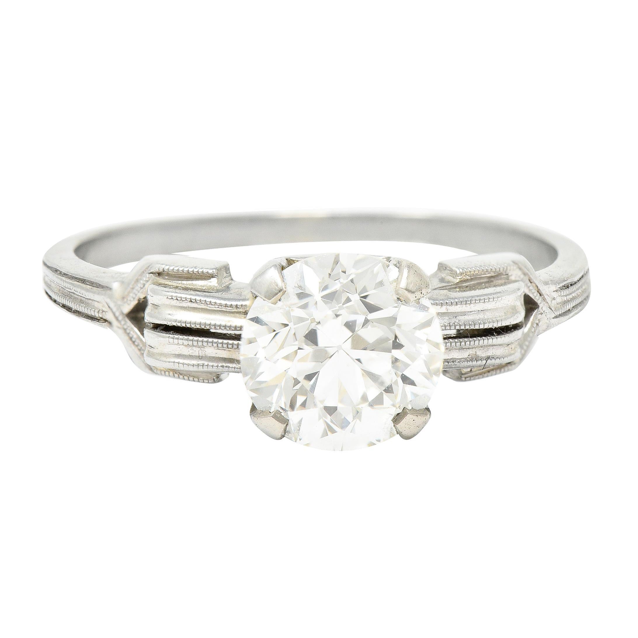 Jabel Art Deco 1.36 Carats Diamond 18 Karat Gold Buckle Engagement Ring GIA For Sale