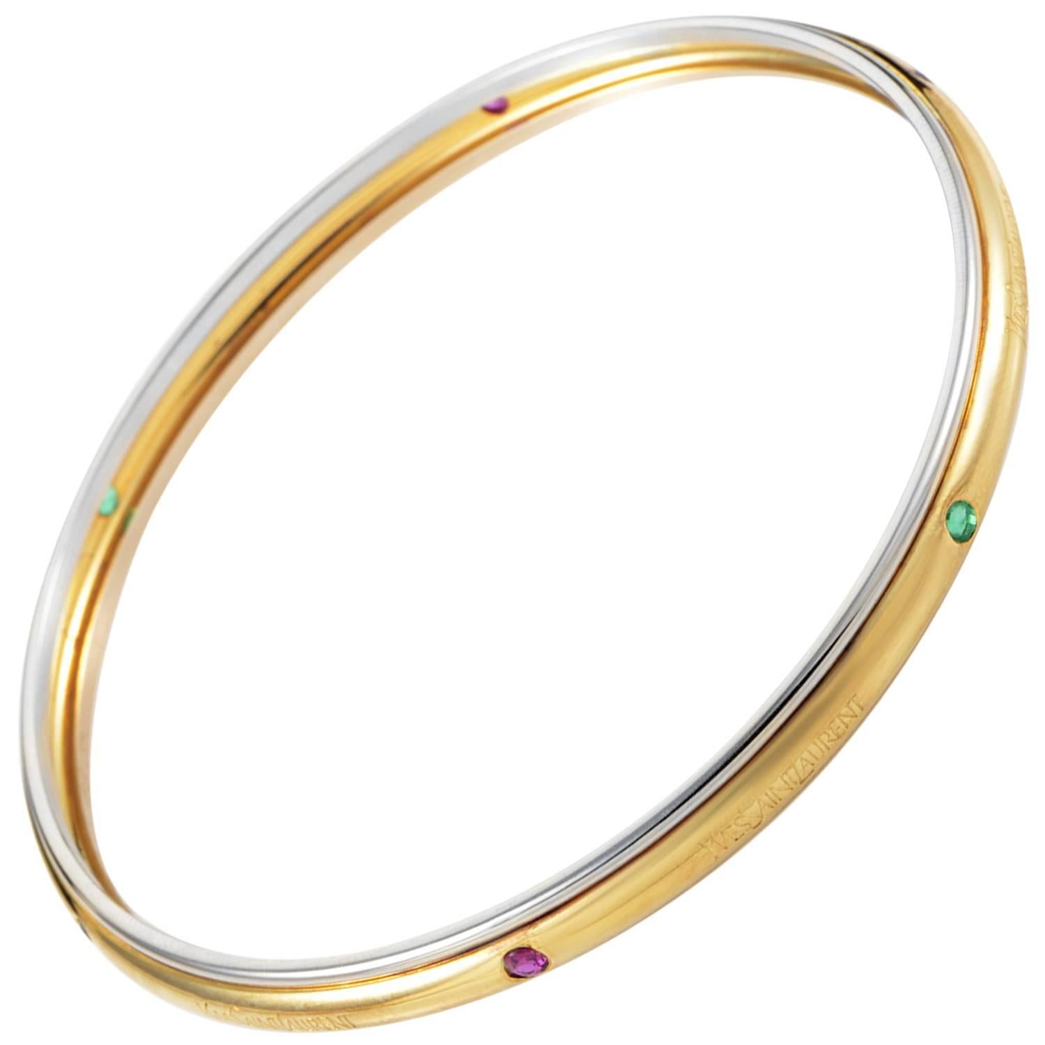 Yves Saint Laurent Precious Gemstone Multi-Color Gold Bangle Bracelet