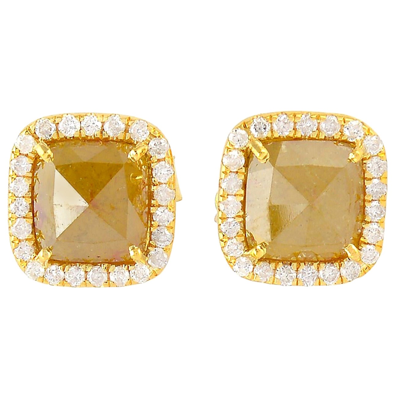 Ice Diamond Stud Earrings with Pave Diamonds in 18k Yellow Gold