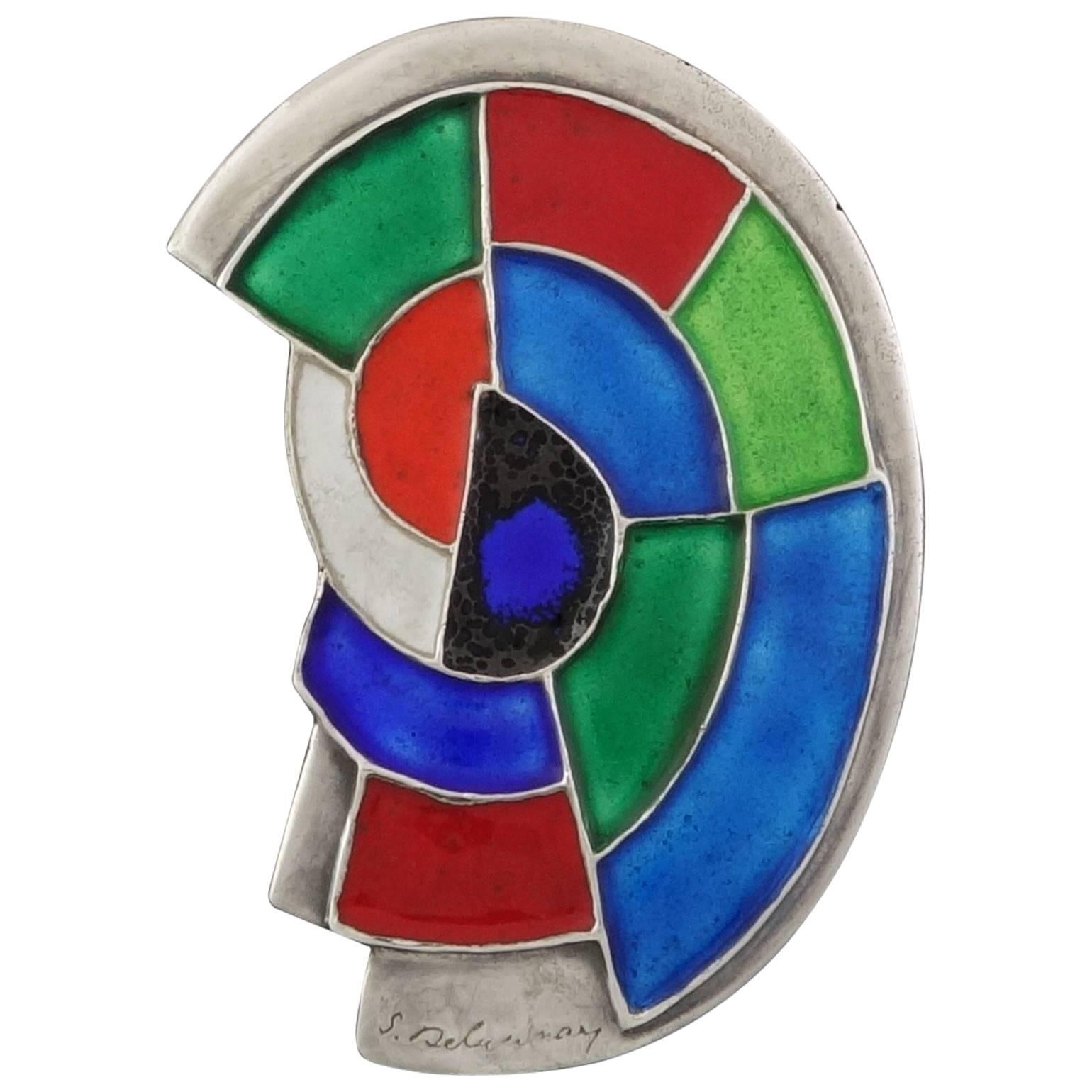 1979 Sonia Delaunay France "Abstraction" Enamel Silver Pendant  For Sale