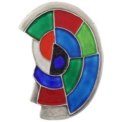 1979 Sonia Delaunay France "Abstraction" Enamel Silver Pendant 