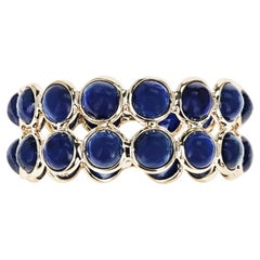 Round Cabochon Blue Sapphire Double Layer Band in 18k Yellow Gold