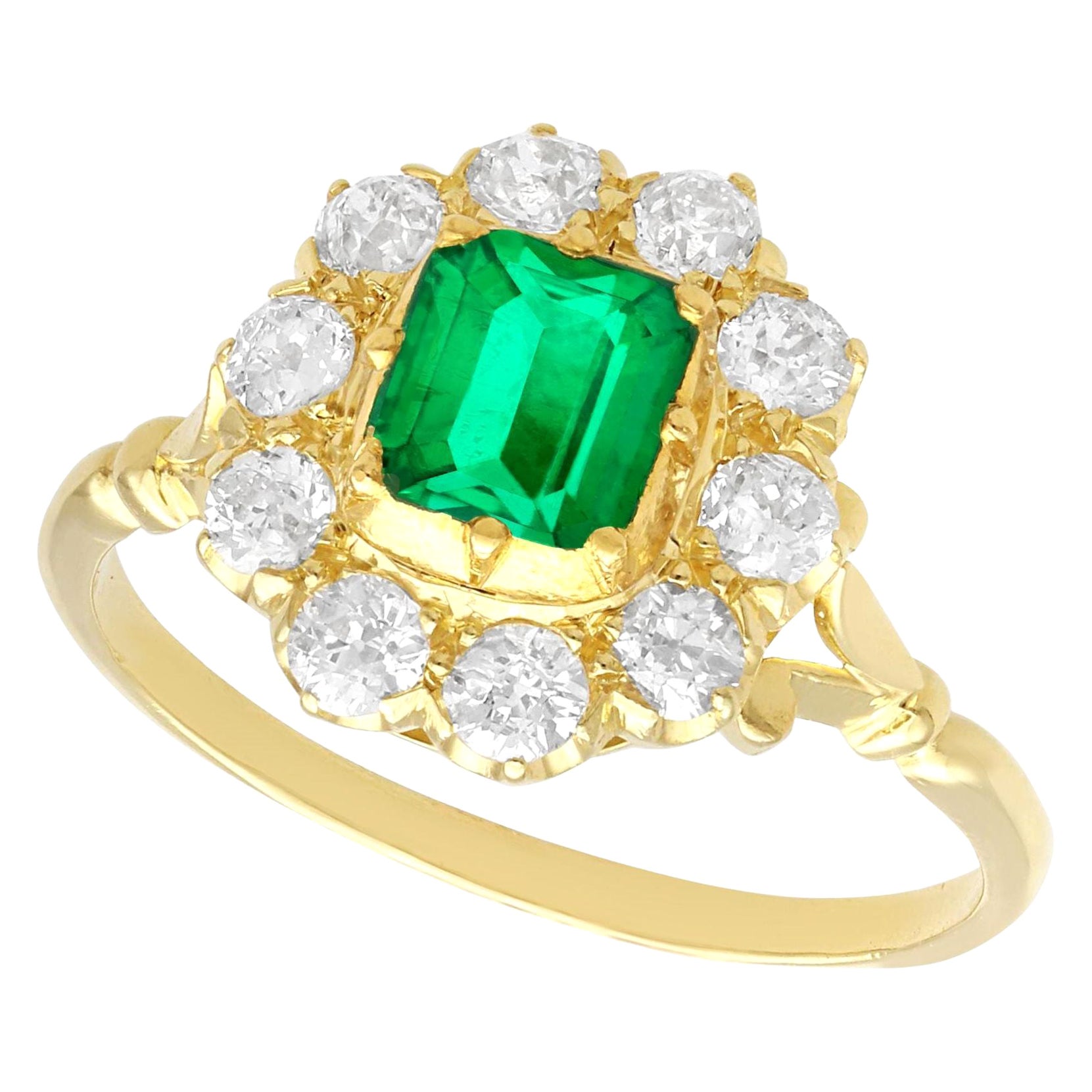 Vintage 0.82ct Emerald and 1.00ct Diamond, 18ct Yellow Gold Dress Ring