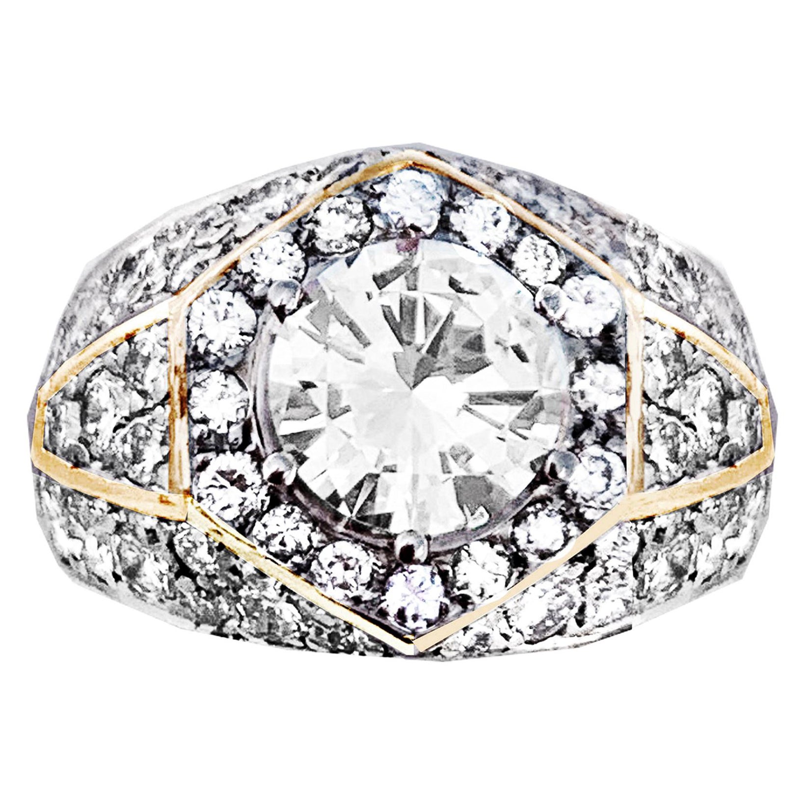 Engagement Vintage Round Diamond 1.32 Ct  18 Kt Yellow Gold Ring