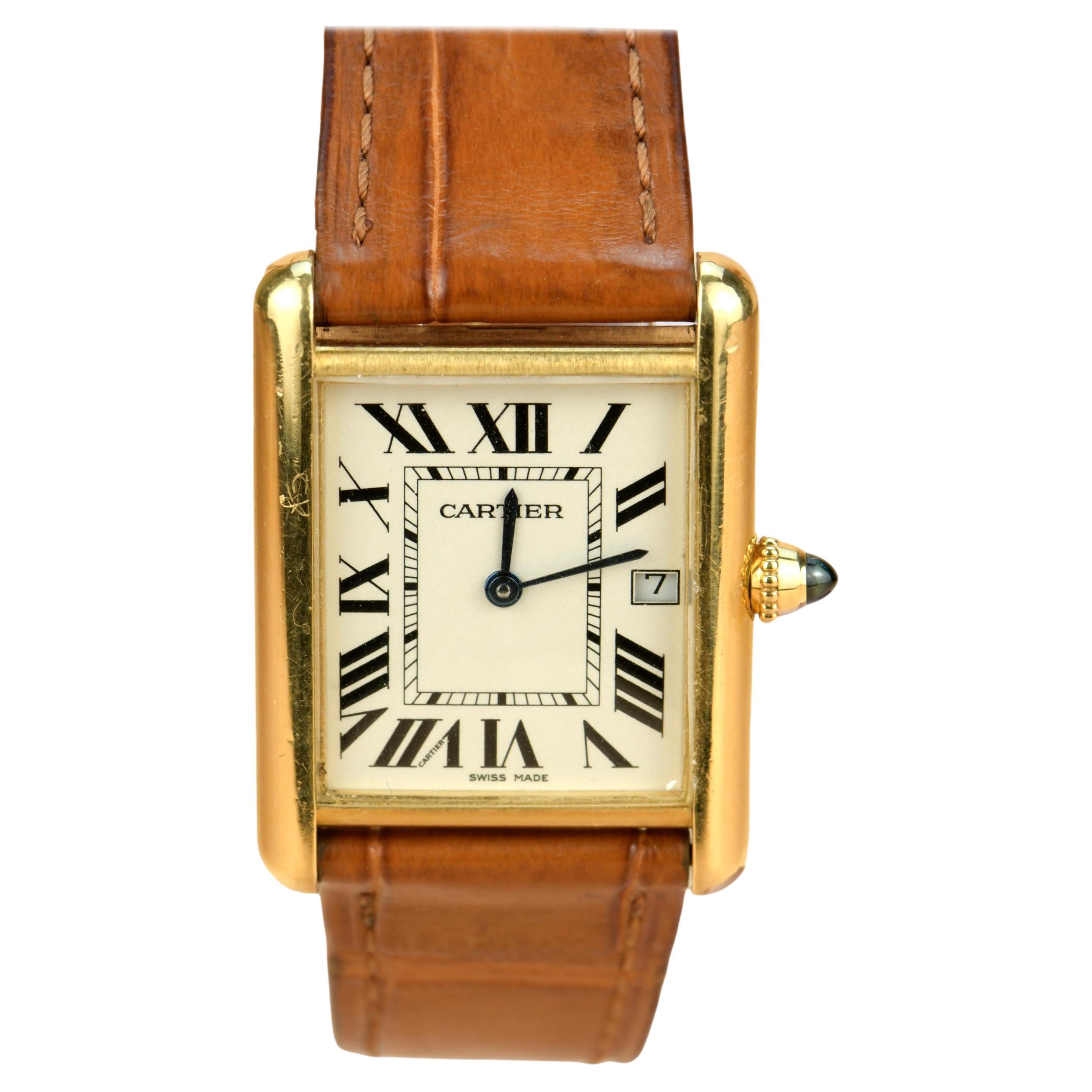 Cartier Yellow Gold Tank Louis Wristwatch with Date at 1stDibs cartier tank louis yellow gold