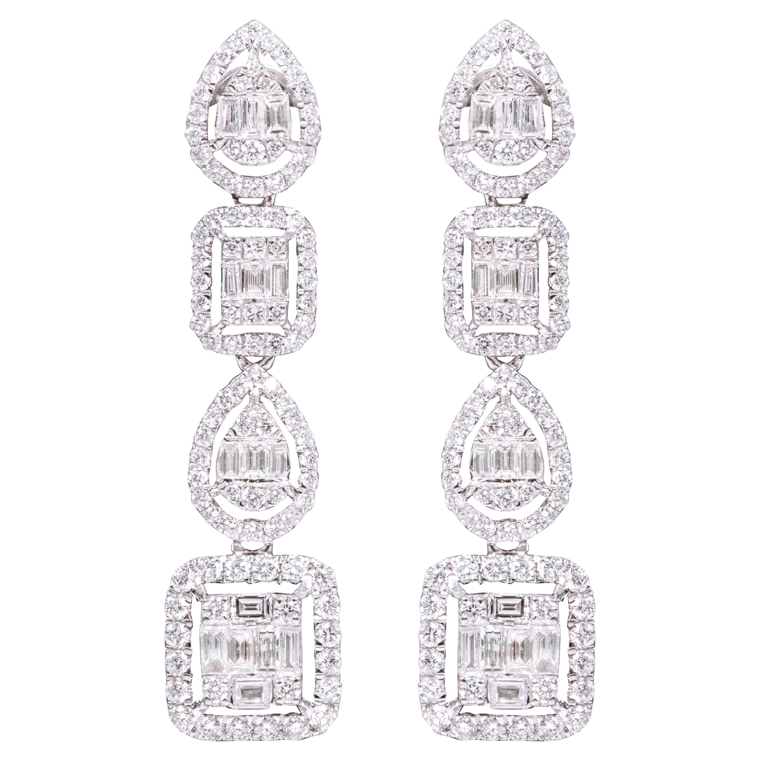 18 Karat White Gold 2.19 Carat Diamond Multi-Shape Diamond Drop Earrings