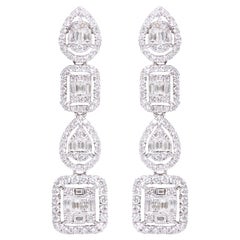 18 Karat White Gold 2.19 Carat Diamond Multi-Shape Diamond Drop Earrings