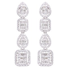 18 Karat White Gold 2.19 Carat Diamond Multi-Shape Diamond Drop Earrings