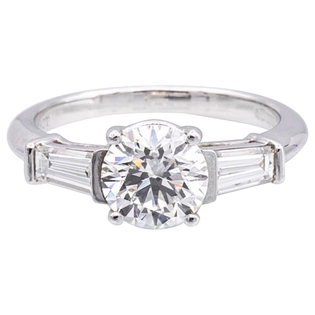 Tiffany & Co. Platinum Round Diamond Engagement Ring w/ Baguettes 1.26Ct IVS1