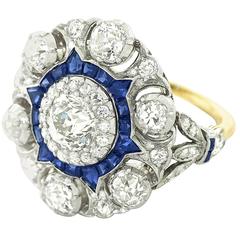 Antique 1920s Art Deco Sapphire Diamond Gold Platinum Ring