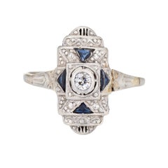 Antique Art Deco Diamond Ring Lab Sapphire 18k Gold Platinum Band Jewelry 7.25