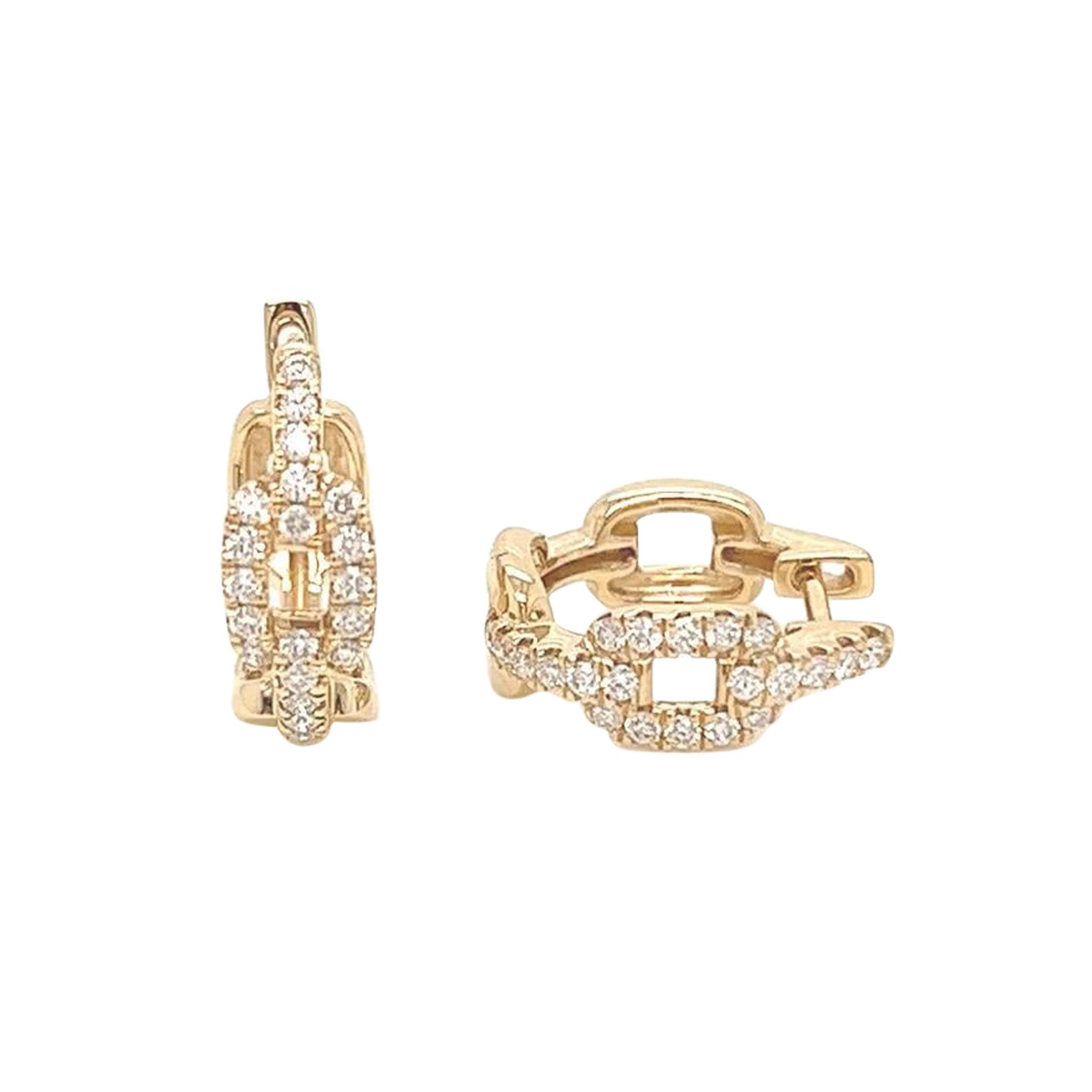 0.30 Carat Diamond Pave-Set Hoop Earrings in 14K Yellow Gold For Sale