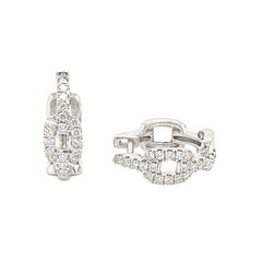 0.32 Carat Diamond Pave-Set Hoop Earrings in 14K White Gold