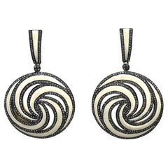  Enamel and Pave Diamond Pinwheel Design Earrings