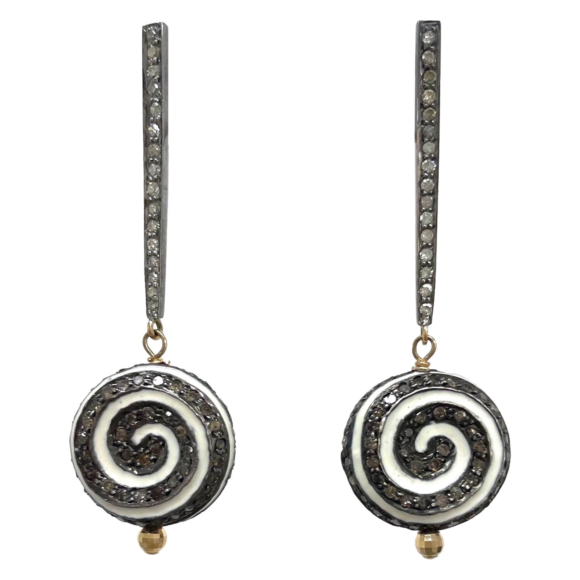 Enamel and Pave Diamond Pinwheel Design Earrings