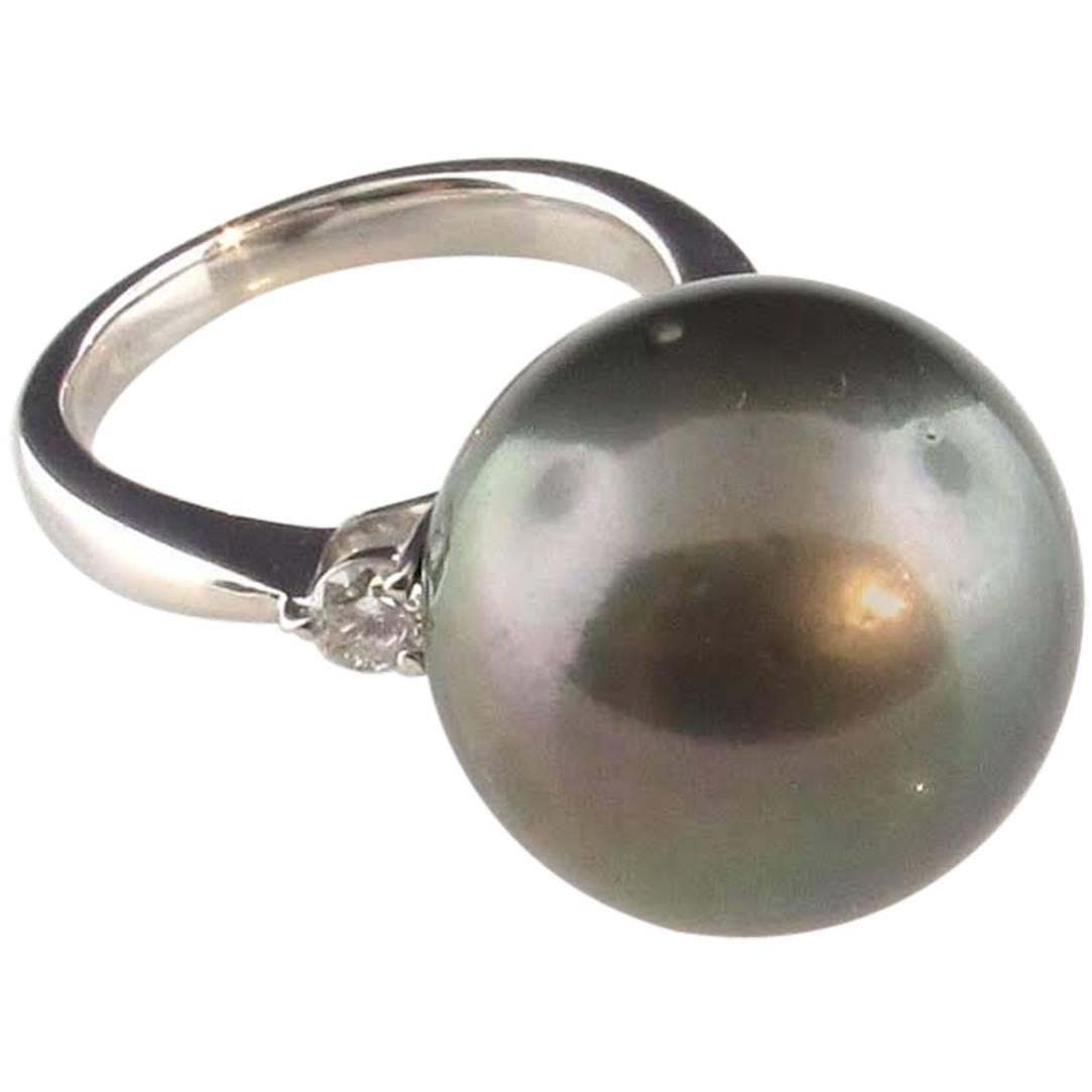 Tahitian Pearl Diamond Platinum RIng 