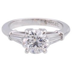 Tiffany & Co. Platinum Round Three Diamond Engagement Ring w/Baguettes 1.33 FVS1