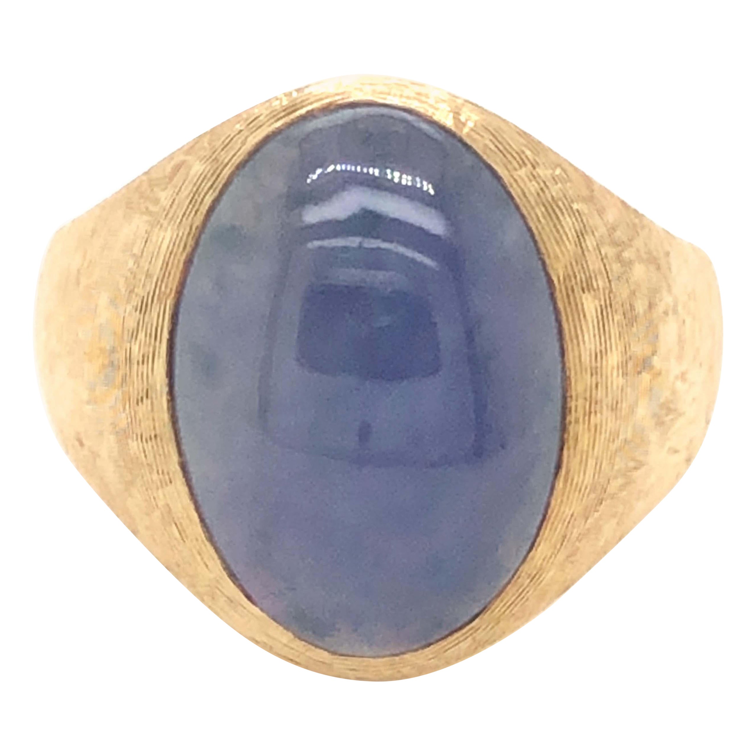 Vintage Rare Oval Cabochon Purple Blue Jade Ring - 14k Yellow Gold