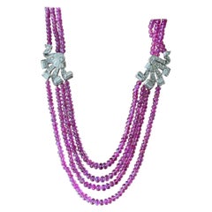 Important 296 Carat No Heat Burma Ruby and Diamond Beaded Necklace